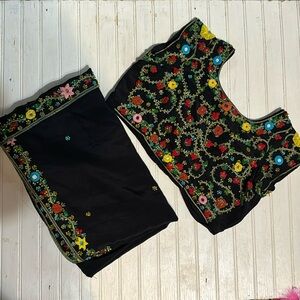Indian saree: Black silk beaded Saris and Choli top